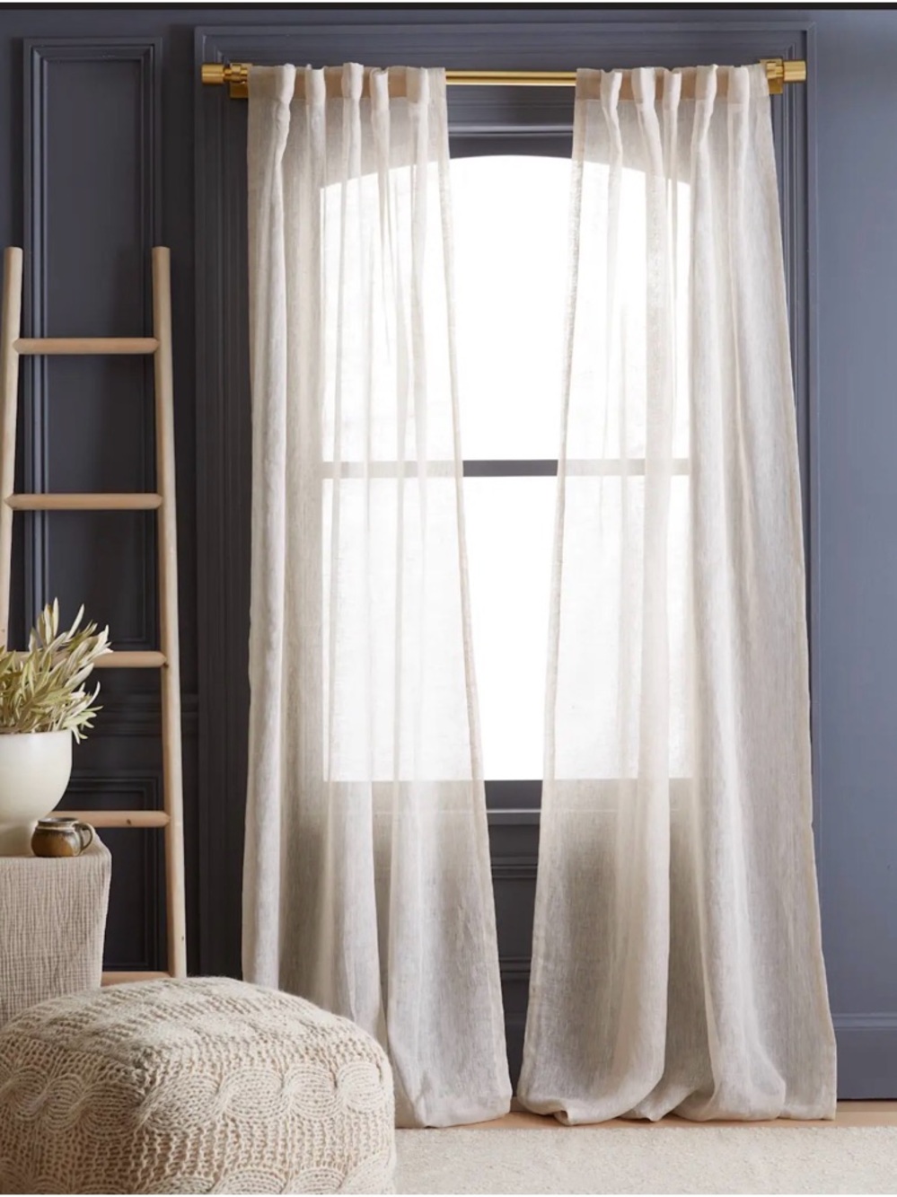 Quince European Linen Sheer Curtain Panels Flax 48x108 Set of 2 NWT